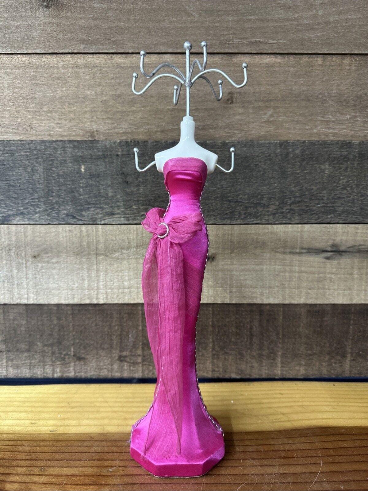 Lady Mannequin Pink Sequin Formal Dress Jewelry Tree Display Holder 15"