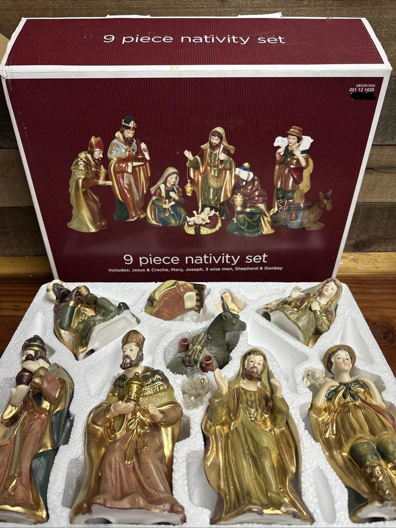 9 Piece Nativity Set in Box - Etsy