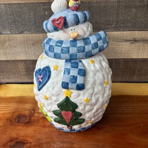 Whimsical snowman cookie jar 13”