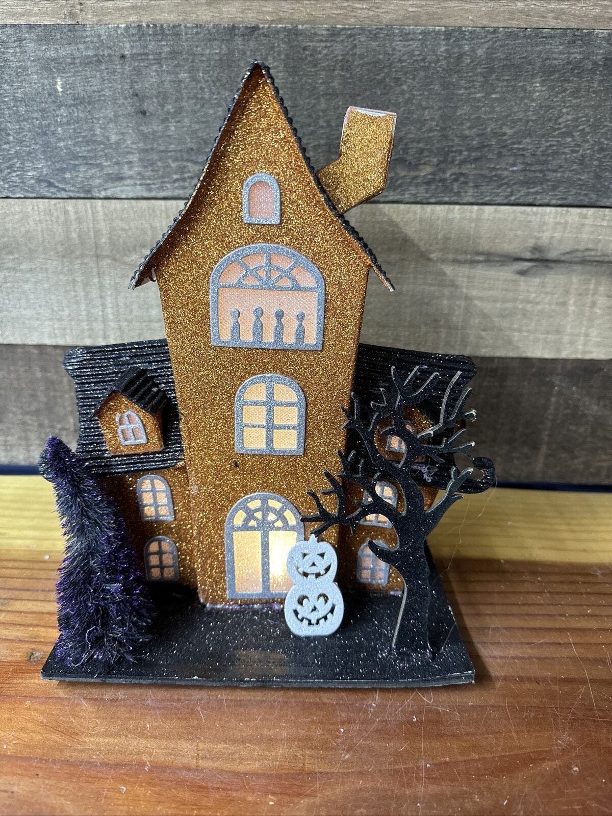 Halloween Lighted Haunted House -glitter Cardboard 10” - Etsy