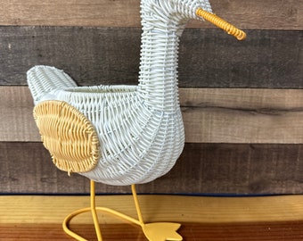 Vintage white wicker duck planter basket