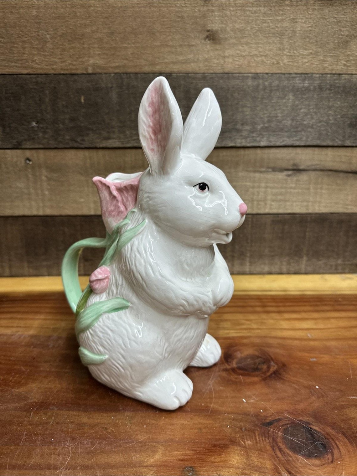 Easter Bunny Rabbit Spring Floral Ceramic Pitcher Pours Through Mouth ...