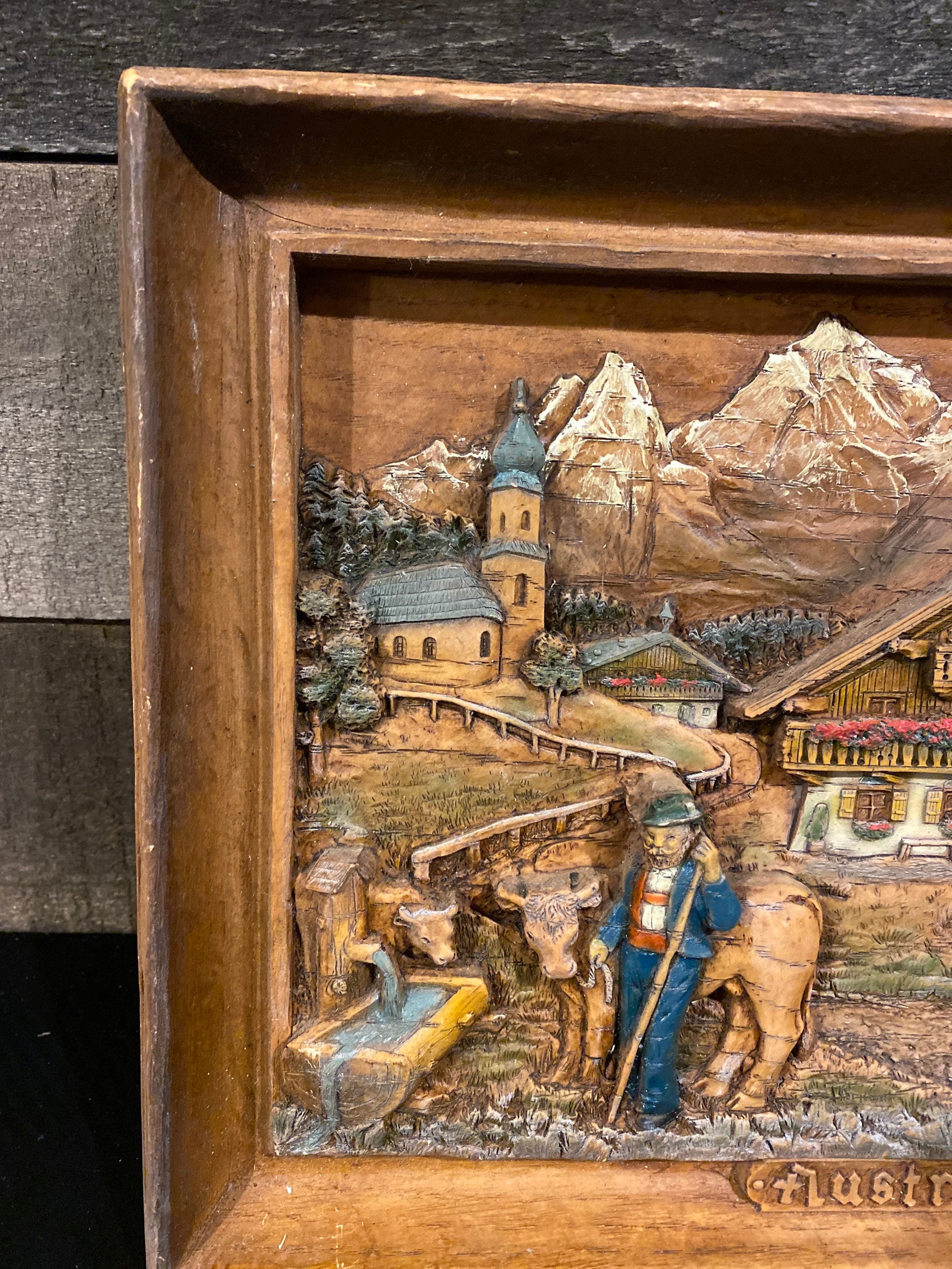 Austria 3D wood carved and painted 9x12 picture Etsy