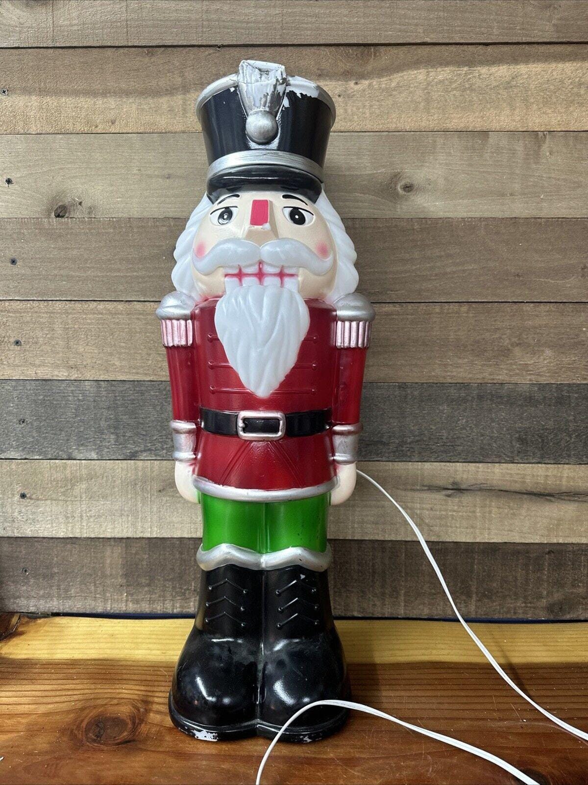 24" Nutcracker Soldier Blow Mold Christmas Yard Light -paint Wear