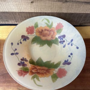 Beautiful Floral Handpainted Glass Bowl 14” Wide