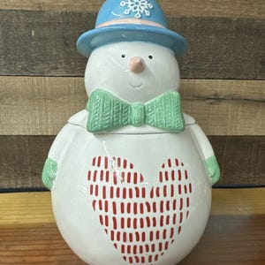 Snowman Cookie Jar With Heart On Belly
