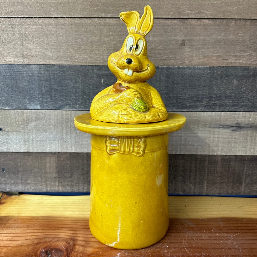 Vintage Bunny in Top Hat Cookie Jar Etsy