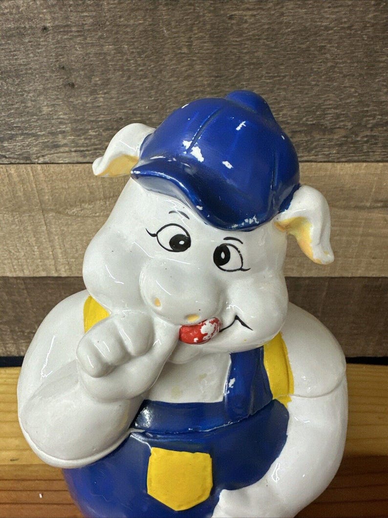 Vintage Cookie Jarceramic Farmer Pig MCM Farmhouse Antique Kitschy