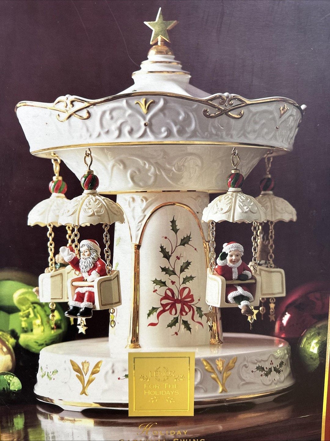 NEW Lenox Holiday Carnival Swing Centerpiece Music Box Carousel