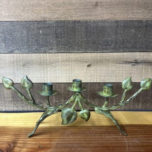 Green Metal Leaves 3 Candle Candelabra