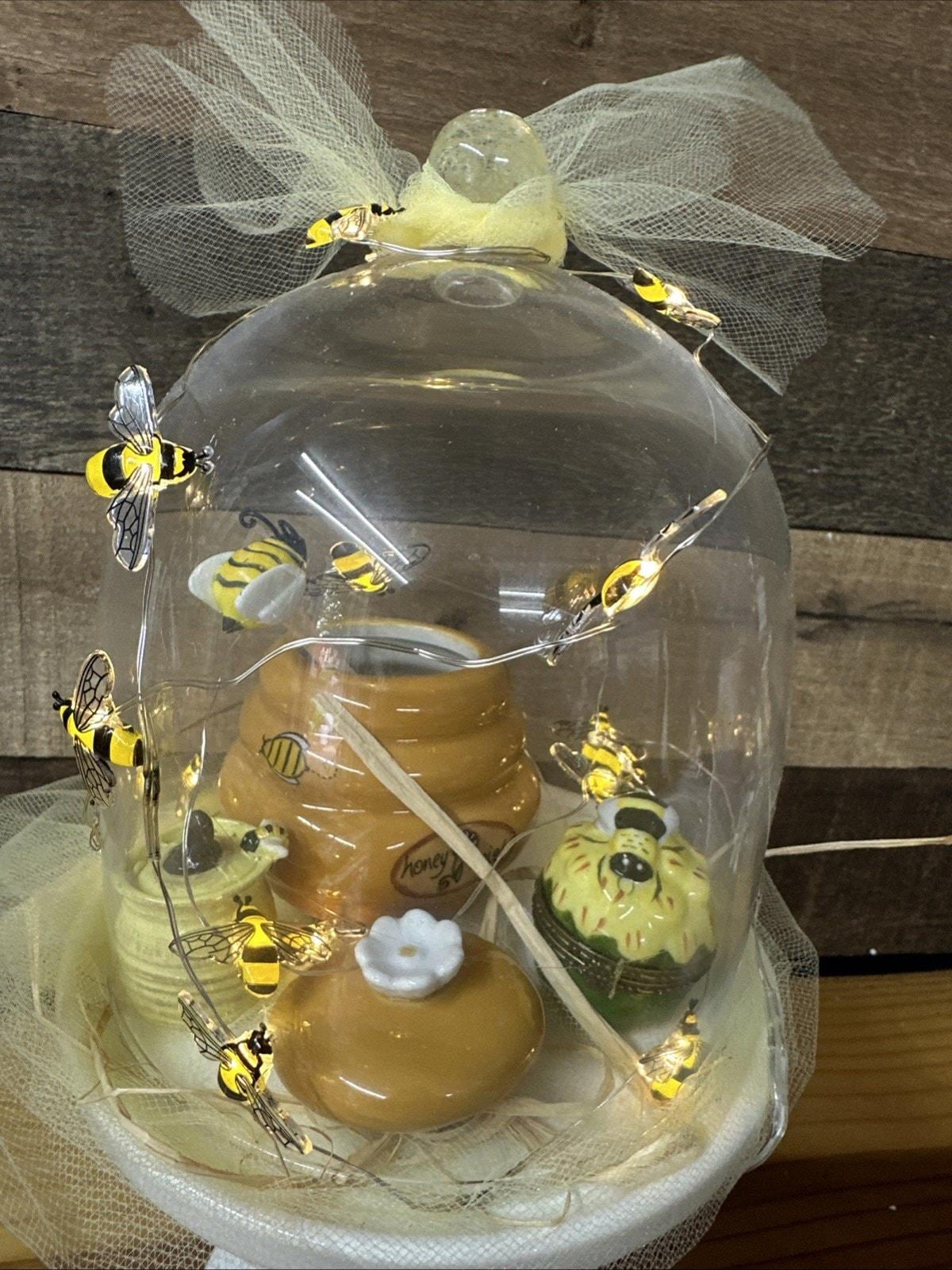 Honey Bee Display in Glass Dome Pedestal Lighted 12” - Etsy