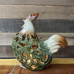 Vintage Ceramic Multicolor Rooster Farmhouse Chicken Décor Lighted 13”