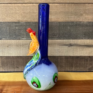 Vintage murano art glass vase with 3d peacock 14”