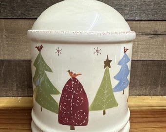 Home Hearthstone Hand Painted Holiday Cookie Jar Trees -Knick