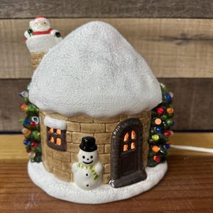 Vintage Ceramic Igloo Christmas House Santa Trees Snowman Light Up Glitter Roof