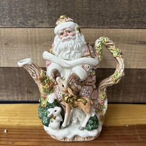 Vintage Fitz and Floyd Snowy Woods Santa Teapot in Box - Etsy