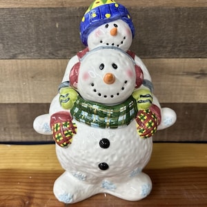 Keramik Schneemann Huckepack Keksdose