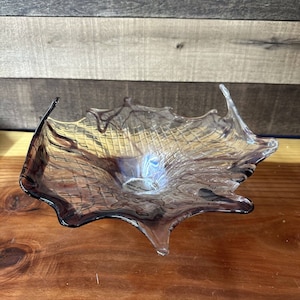 Antica Cristalleria Italiana Art Glass Bowl Purple Italy 14x12