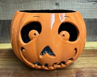 Harry Slatkin Jack O Lantern 3 Wick Candle Holder Candy Dish -Chip