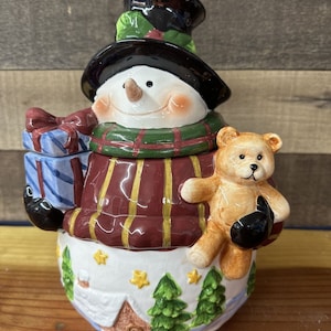 Snowman In Sweater Cookie Jar Canister 11”