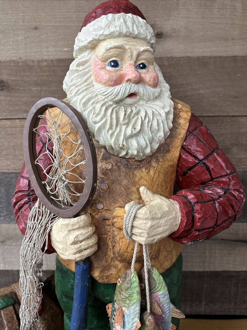 Grandeur Noel Collector’s Edition Fisherman Santa Set Fish Net Basket 21.5” Tall image 3