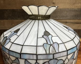 Abajur de teto vintage estilo Tiffany em vitral azul e roxo, 48 cm (19")