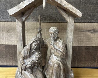 Holy Family Wood Look Resin Nativity Scene 12”
