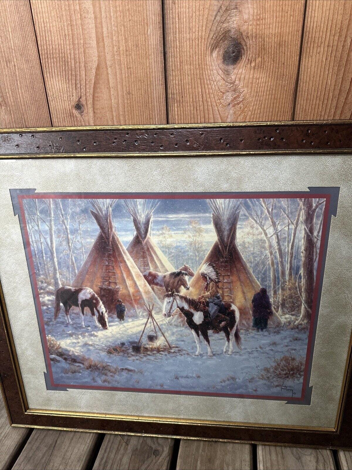 Jack Terry Framed Signed Frame Print Hill Country Homestead 1998 Native American