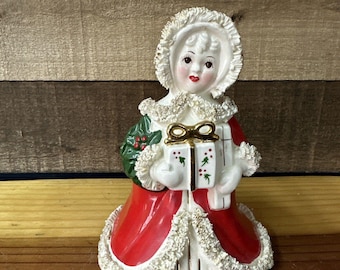 ヴィンテージ　ナプコ社　クリスマスフィギュア　陶器製 Vintage Napco Christmas Caroler Planter: 1956 Holiday Decor Center