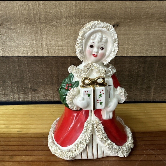 Vintage Napco Christmas Shopper Girl Spaghetti Trim Figurine