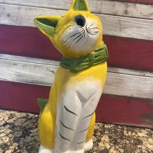 Gatto vintage dipinto a mano intagliato a mano