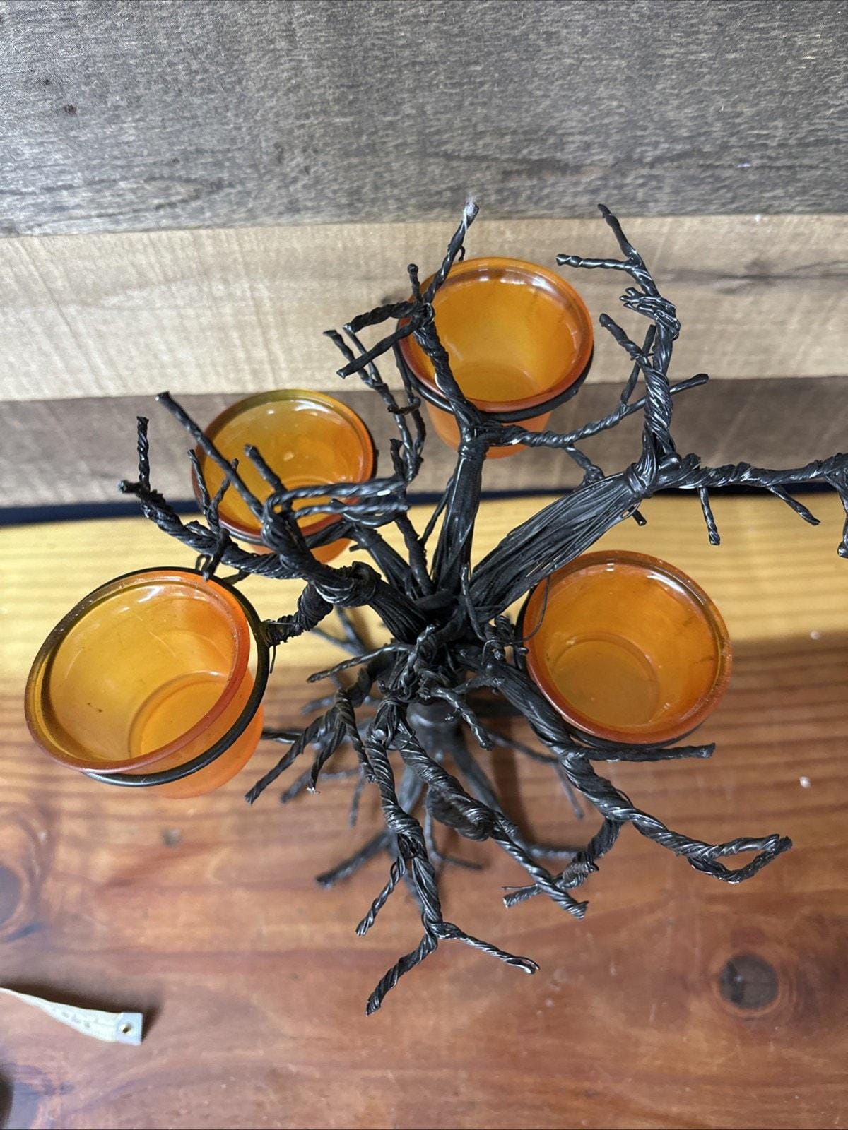 Porte-votive Halloween Pottery Barn - Arbre Effrayant Fil Métal Noir - 18 Pouces - Neuf