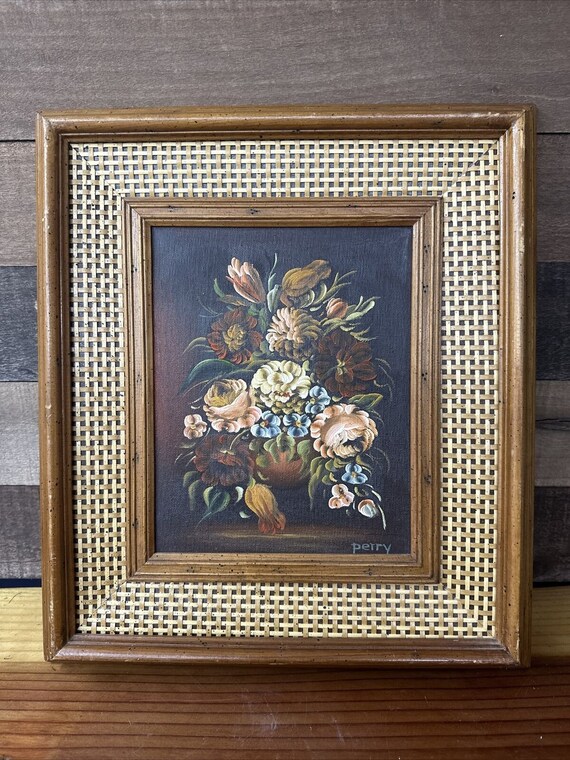 ヴィンテージ油絵 花瓶の花 静物画 ペリーのサイン入り - Etsy 日本