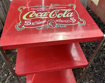 Vintage Metal Display Coca Cola Retro Kitchen Rolling Cart Collectible