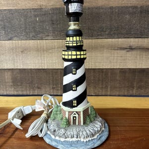Cape Hatteras Style 12” Base Light Up Ceramic Lighthouse Lamp Figurine No Shade