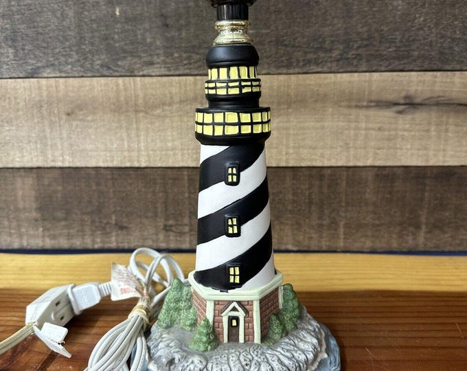 Cape Hatteras Style 12” Base Light up Ceramic Lighthouse Lamp Figurine ...