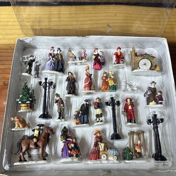 23 Pc Set Of Christmas Village Mini People And Accessories In Package-Flaws