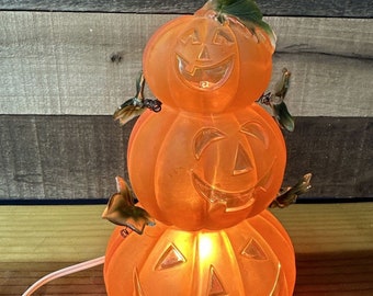 Lighted Acrylic Stacked Pumpkins Jack O Lanterns 9”