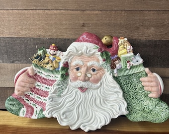 RARE Grand plateau de service Père Noël Fitz & Floyd Noël à l'ancienne