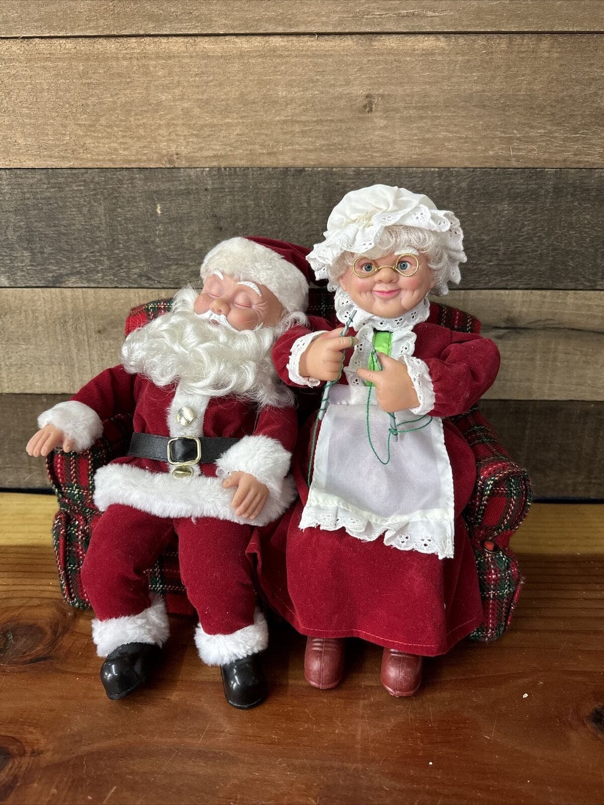 Gemmy Snoring Santa and Knitting Mrs Claus on Couch Animated and
