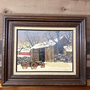 Hargrove snowy barn wagon painting