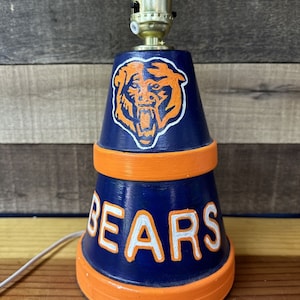Handmade Unique Flower Pot Chicago Bears Table Lamp