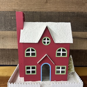 Cardboard Christmas House 11.5” Tall Putz Style