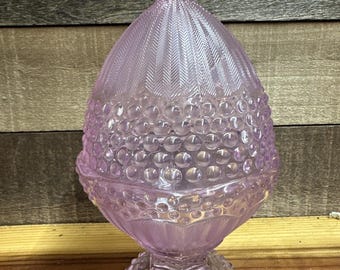 Vintage Pink Gorham Crystal Germany Hobnail Egg Shaped Candy Dish