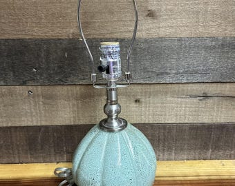 Seafoam Green And Silver Speckled Glass Lamp 17” Tall -b