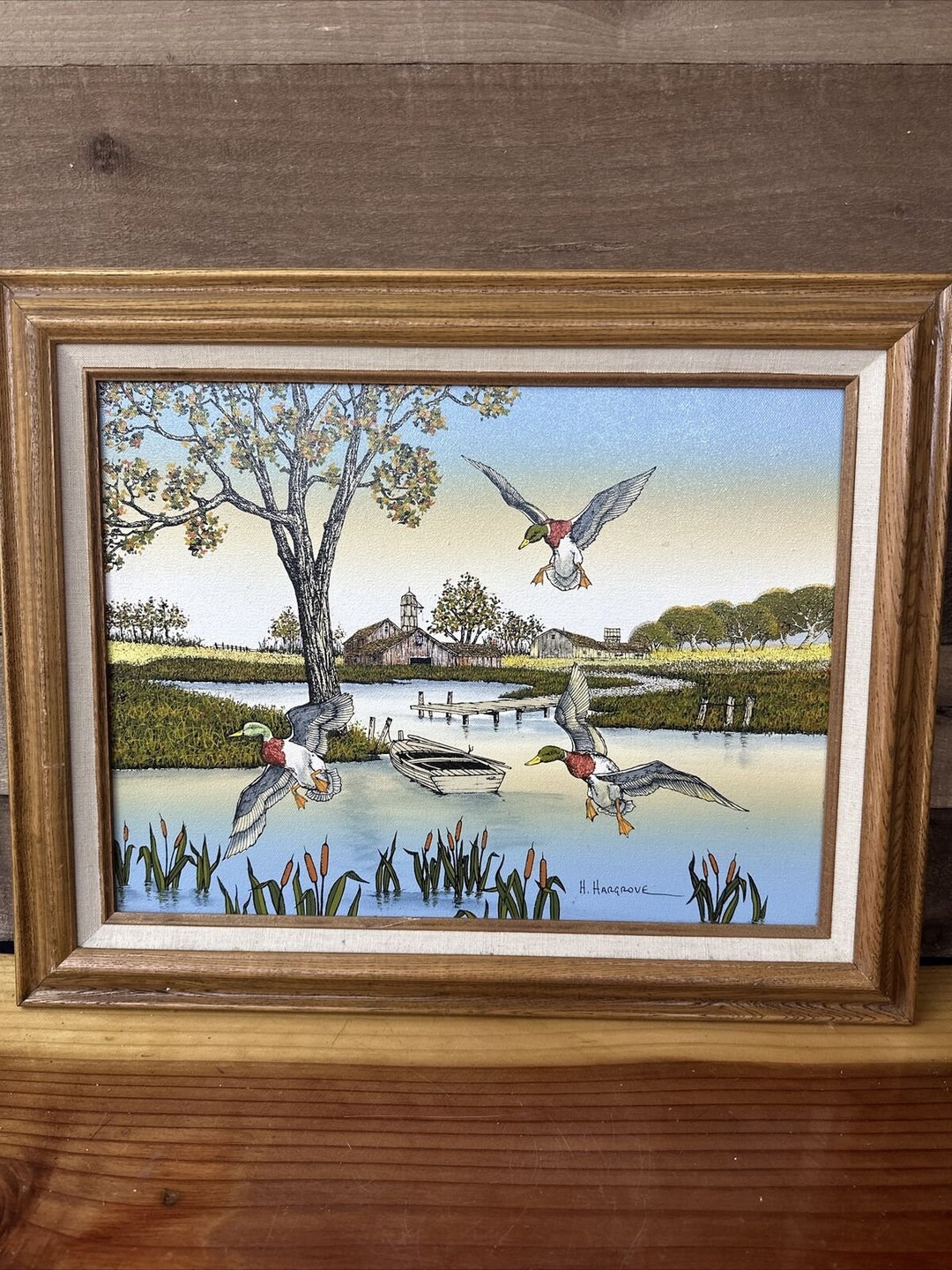 アメリカンヴィンテージ絵画　H.HARGROVE キャンパス地　セリグラフ Vintage Framed and Numbered H. Hargrove Oil Painting