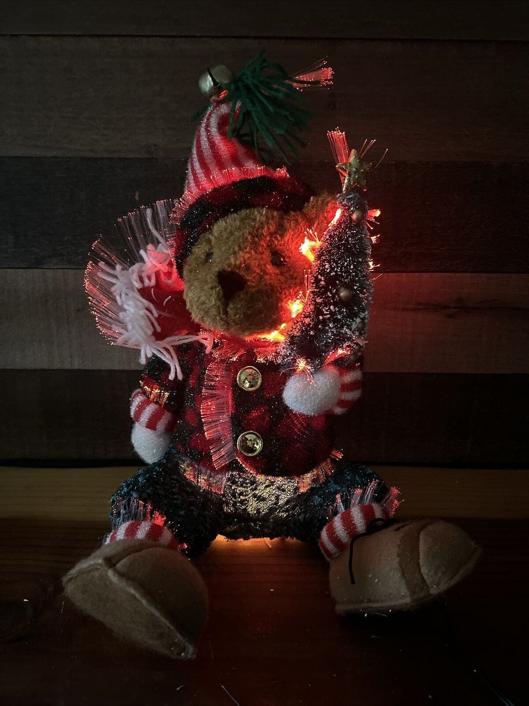Avon Sparkling Holiday Fiber Optic Christmas Bear Holding Tree Etsy
