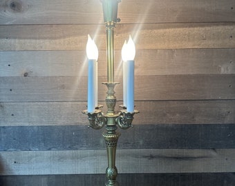 Vintage Brass Candelabra Table Lamp 5 Light MCM Hollywood Regency 33” (B)