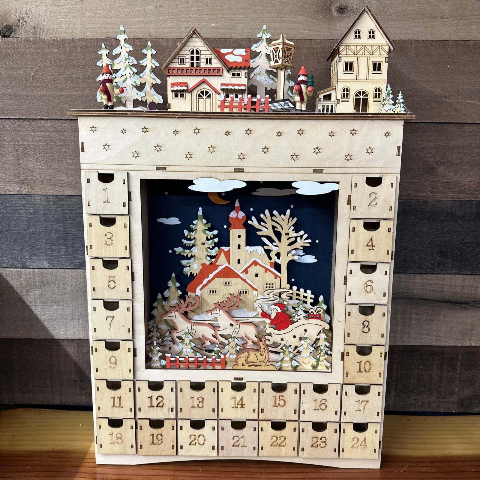 Led Wooden Advent Calendar in Box Etsy