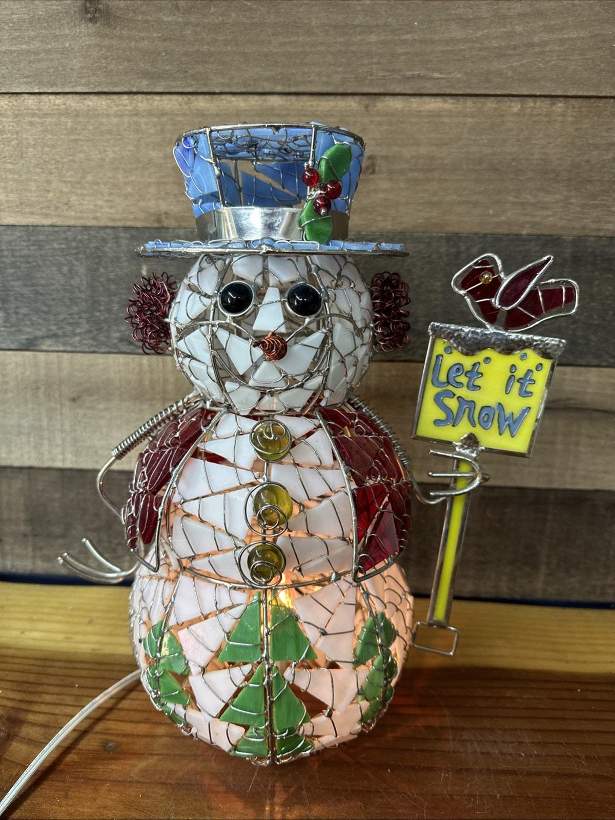 Stained Glass Wire Snowman Christmas Holidays Let It Snow Lighted